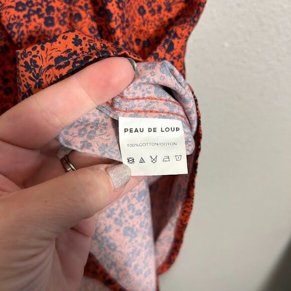 Peau De Loup Women Short Sleeve Button Up Top 6 Floral Blouse Red Navy Blue - Picture 7 of 7